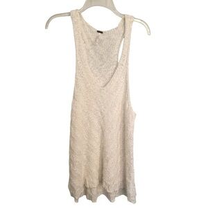 Free People White Racerback V Neck Sweater Tank Shirttail Med Cotton & V…